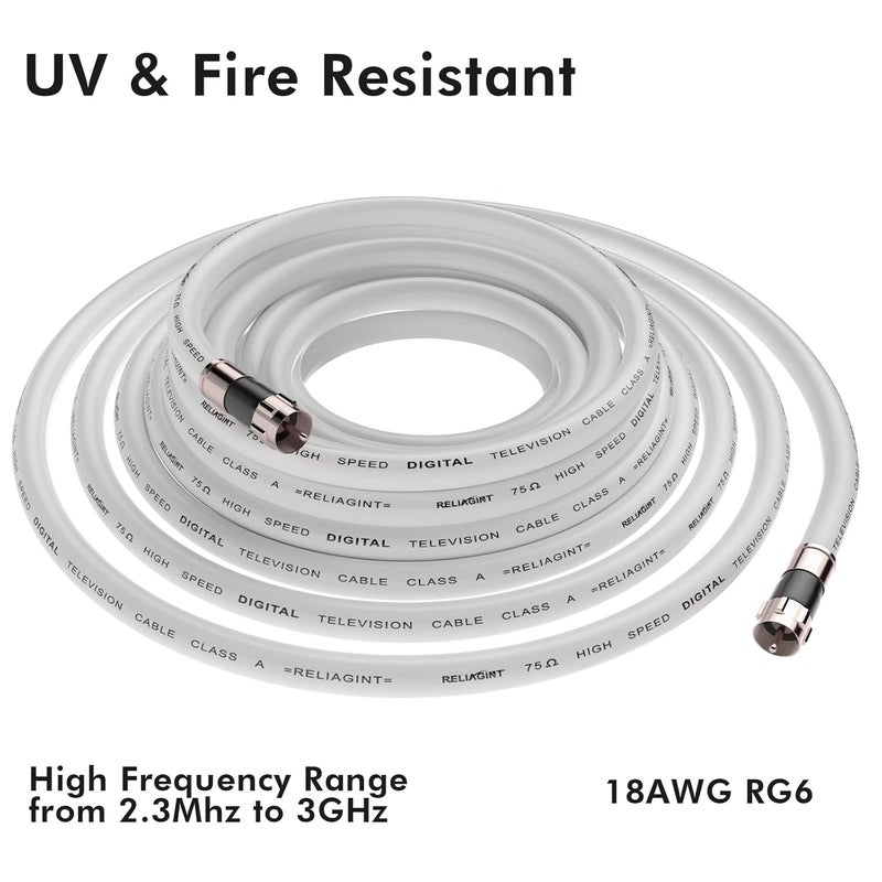RELIAGINT 15ft RG6 Coaxial Cable White, 75 Ohm Coax Cable with F Connector & F81 Double Female Coupler, Low Loss High-Speed TV Antenna Extension Cord for HD TV, Satellite & Dish - Image 4